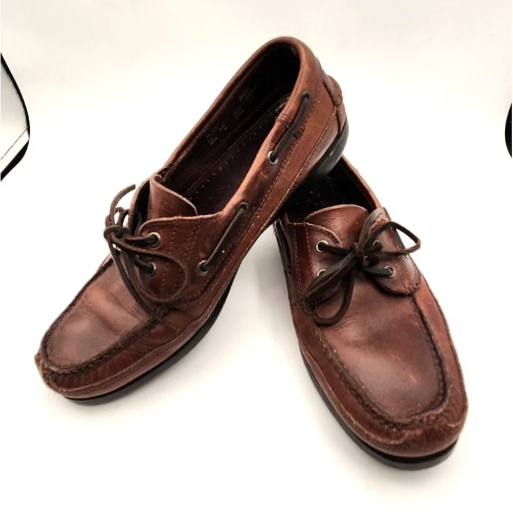 GH Bass Ledge Men's Sz 8.5M Burgundy Leather Lace Boat Loafers Shoes Preppy